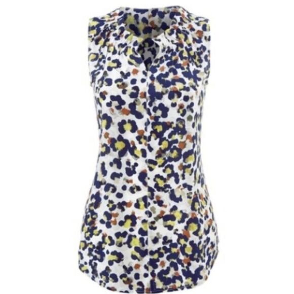 Cabi 5222 Fierce Seeing Spots Abstract Floral Animal Print Ruffle Collar Blouse - Picture 2 of 15